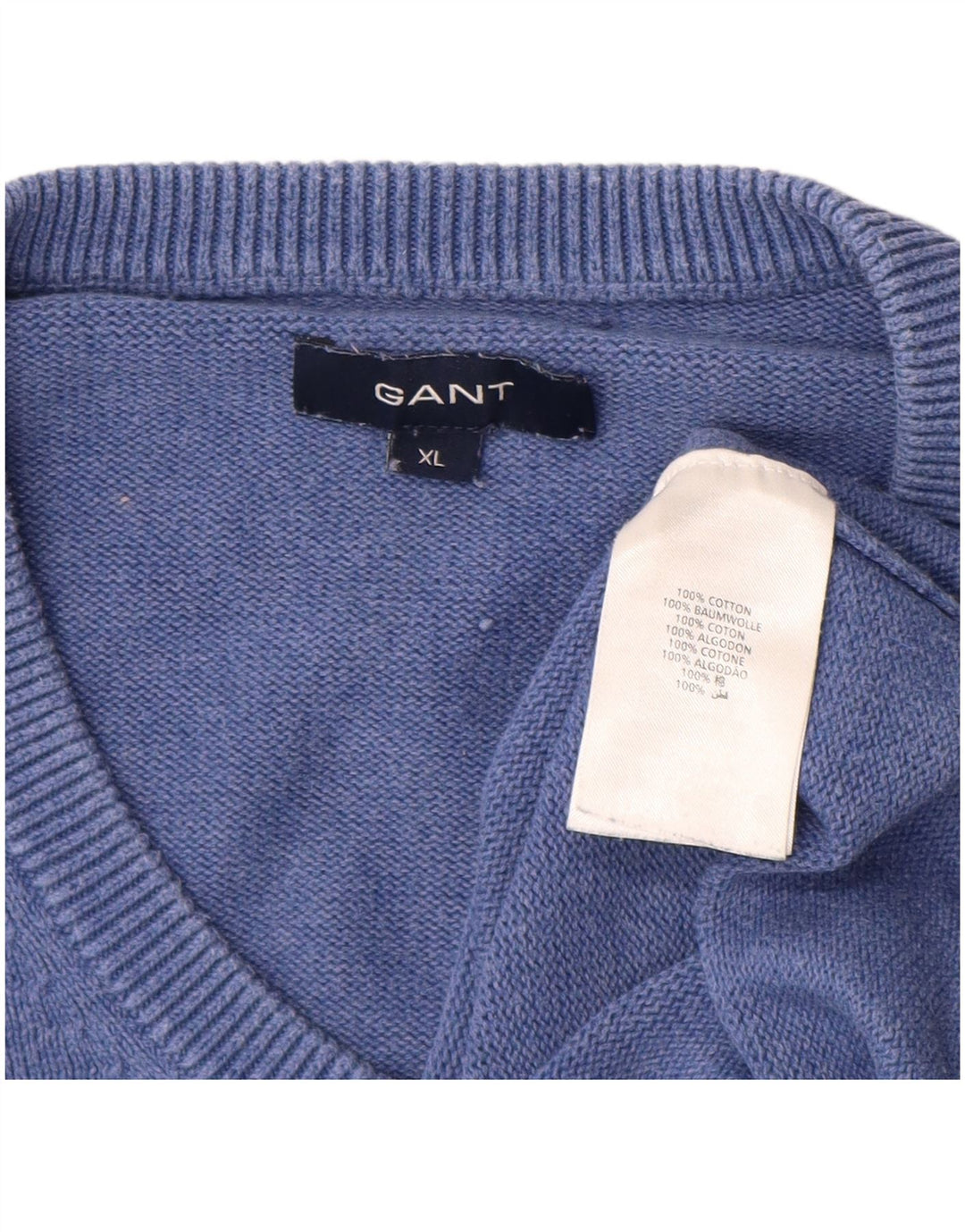GANT Herren-Pullover mit V-Ausschnitt, XL, blaue Baumwolle