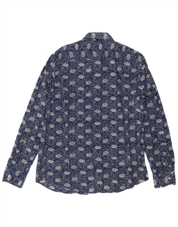 Massimo Dutti Herrenhemd XL Marineblau mit Blumenmuster