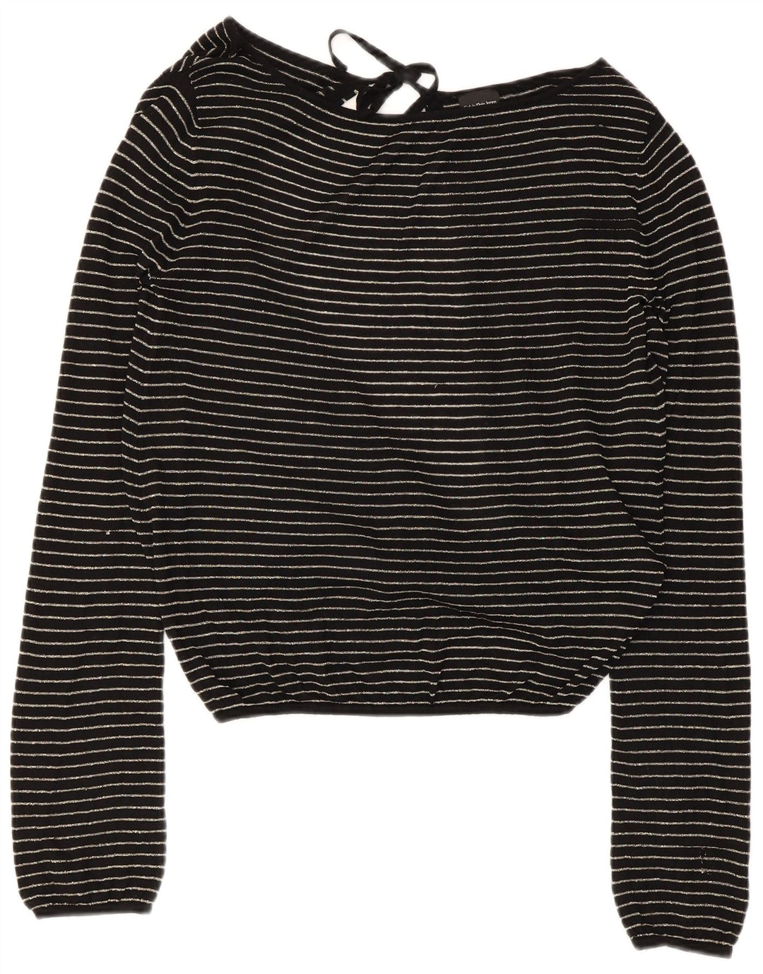 Calvin Klein Damen Crop Bluse Top UK 14 Große schwarz gestreifte Viskose