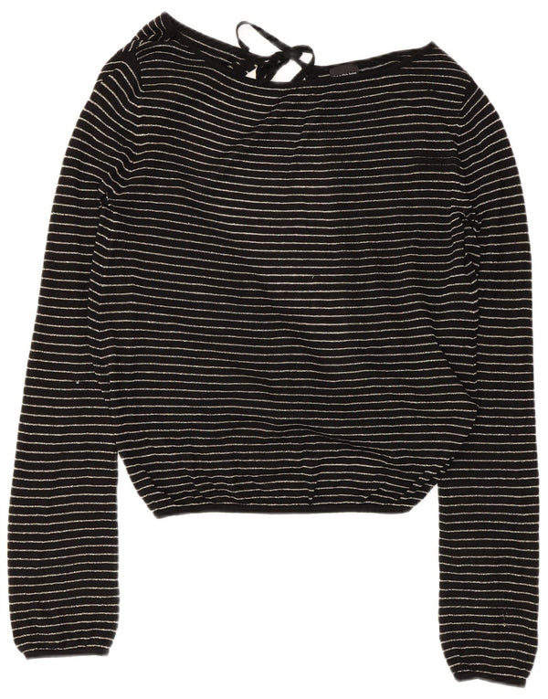 Calvin Klein Damen Crop Bluse Top UK 14 Große schwarz gestreifte Viskose