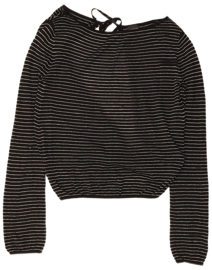 Calvin Klein Damen Crop Bluse Top UK 14 Große schwarz gestreifte Viskose