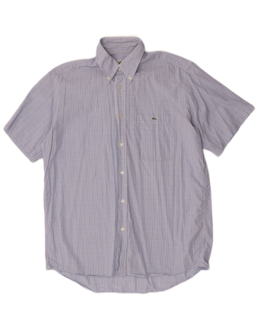 Lacoste Herren-Kurzarmhemd, Größe 39, mittelblaue Gingham-Baumwolle