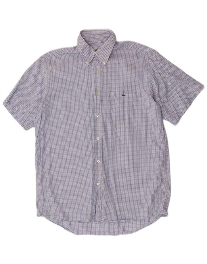Lacoste Herren-Kurzarmhemd, Größe 39, mittelblaue Gingham-Baumwolle