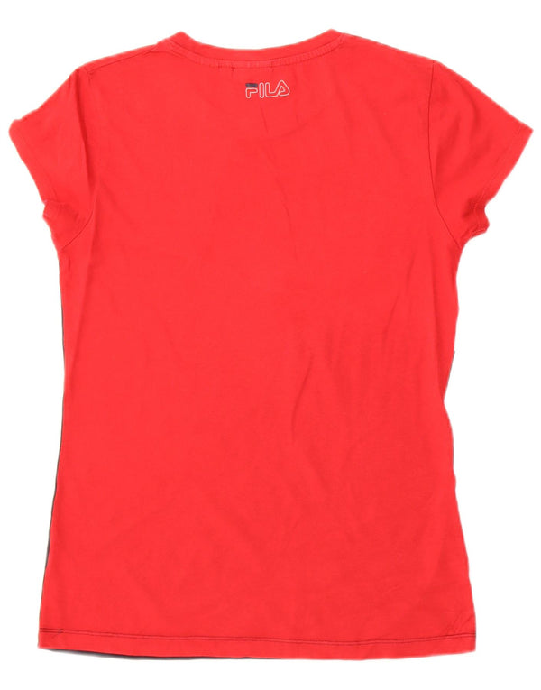 Fila Damen Grafik-T-Shirt-Oberteil UK 12 Mittelrote Colourblock-Baumwolle