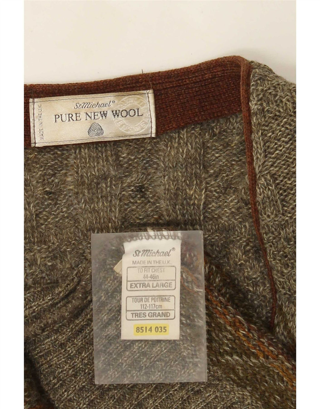St Michael Herren Strickjacke XL Khaki Geometrische Wolle