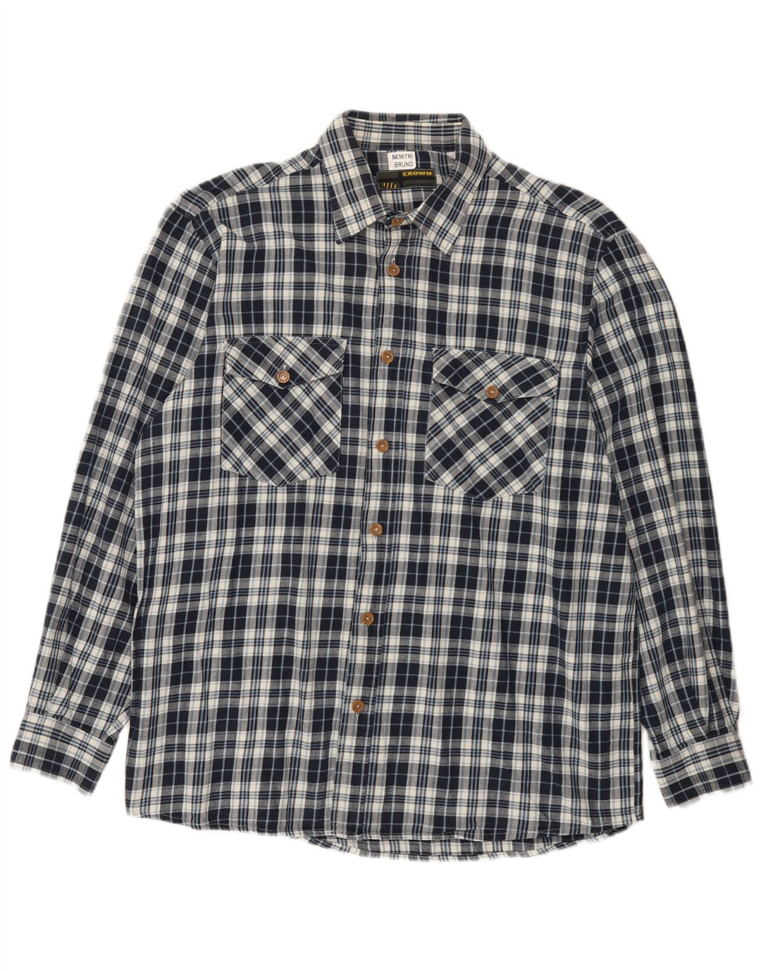 Crown Herren-Flanellhemd, Größe 44, XL, marineblau, kariert, Baumwolle