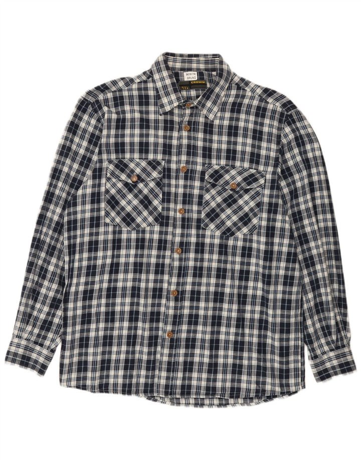 Crown Herren-Flanellhemd, Größe 44, XL, marineblau, kariert, Baumwolle