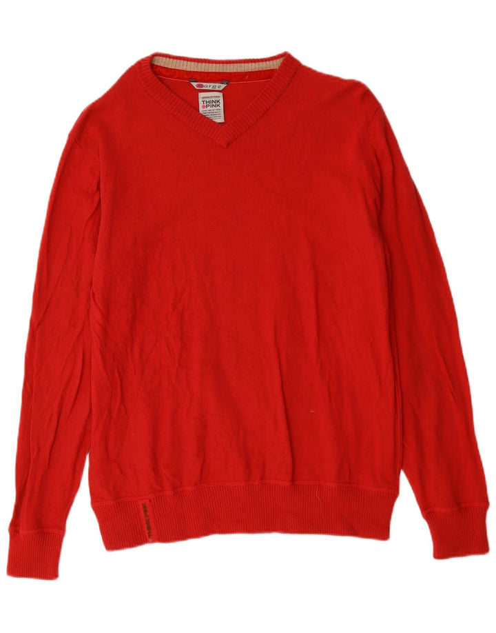 Think Pink Damen-Pullover mit V-Ausschnitt, XL, rote Wolle