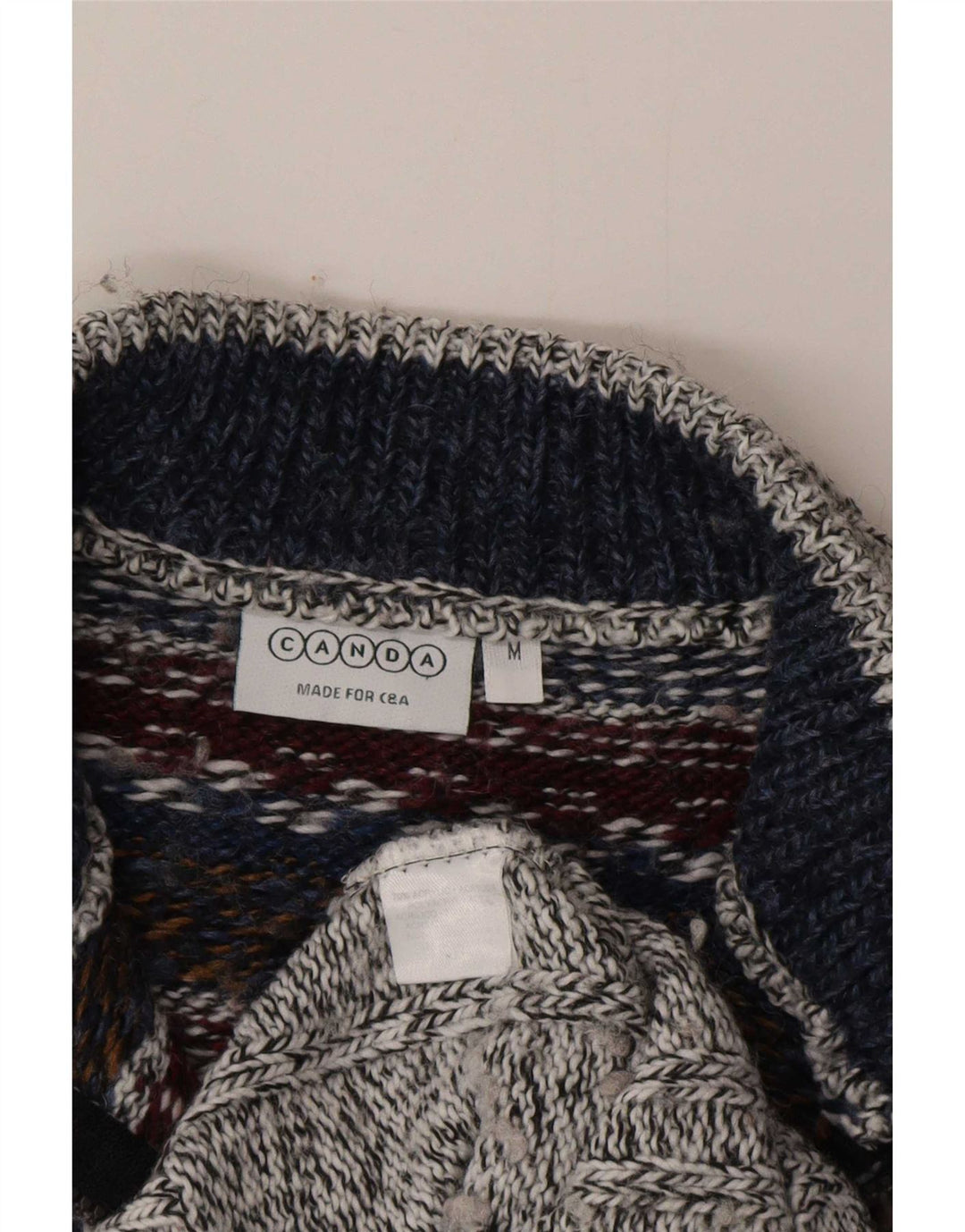 Canda Herren-Pullover mit Reißverschluss am Hals, mittelgraues Fair-Isle-Acryl
