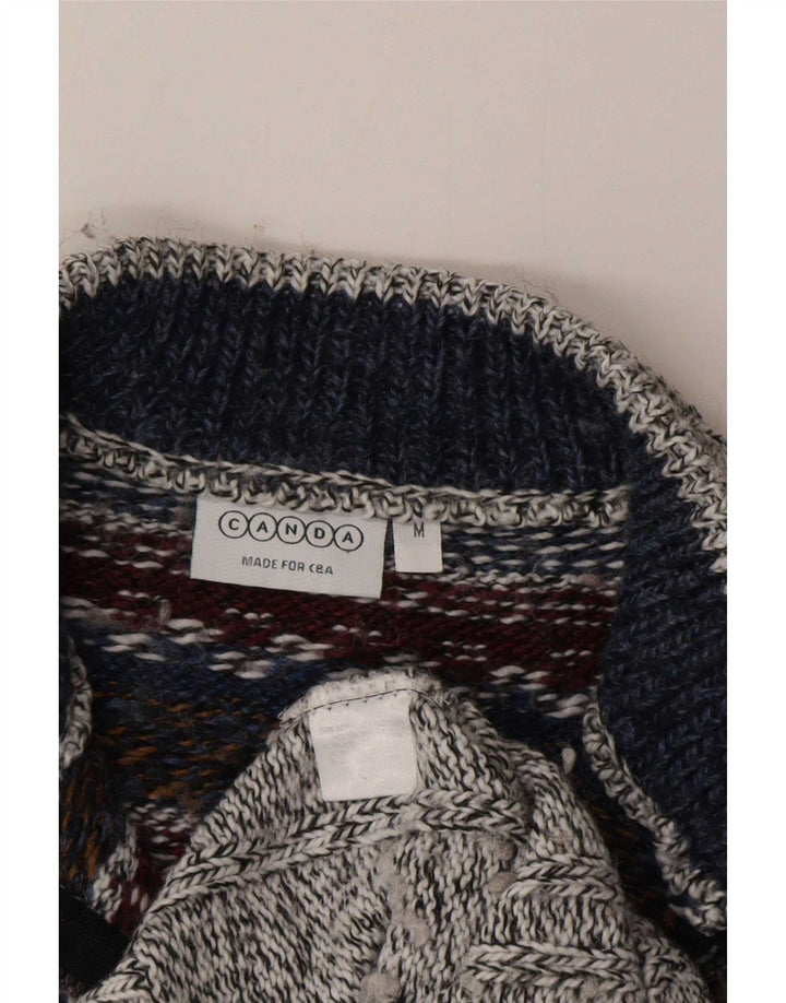 Canda Herren-Pullover mit Reißverschluss am Hals, mittelgraues Fair-Isle-Acryl