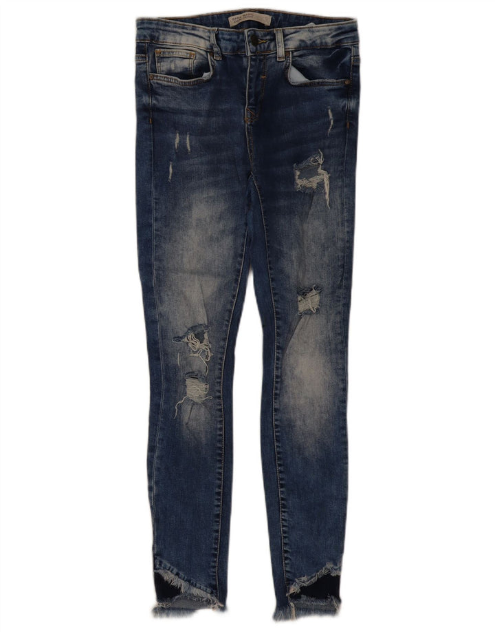ZARA Damen Distressed Skinny Jeans EU 36 XS W26 L27 Blaue Baumwolle