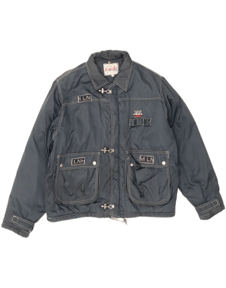 Wattierte Vintage-Herrenjacke mit Kapuze, UK-Größe 38, mittleres Marineblau