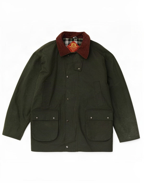 Royal Spencer Herrenjacke aus gewachster Baumwolle, UK 46 3XL, grüner Farbblock