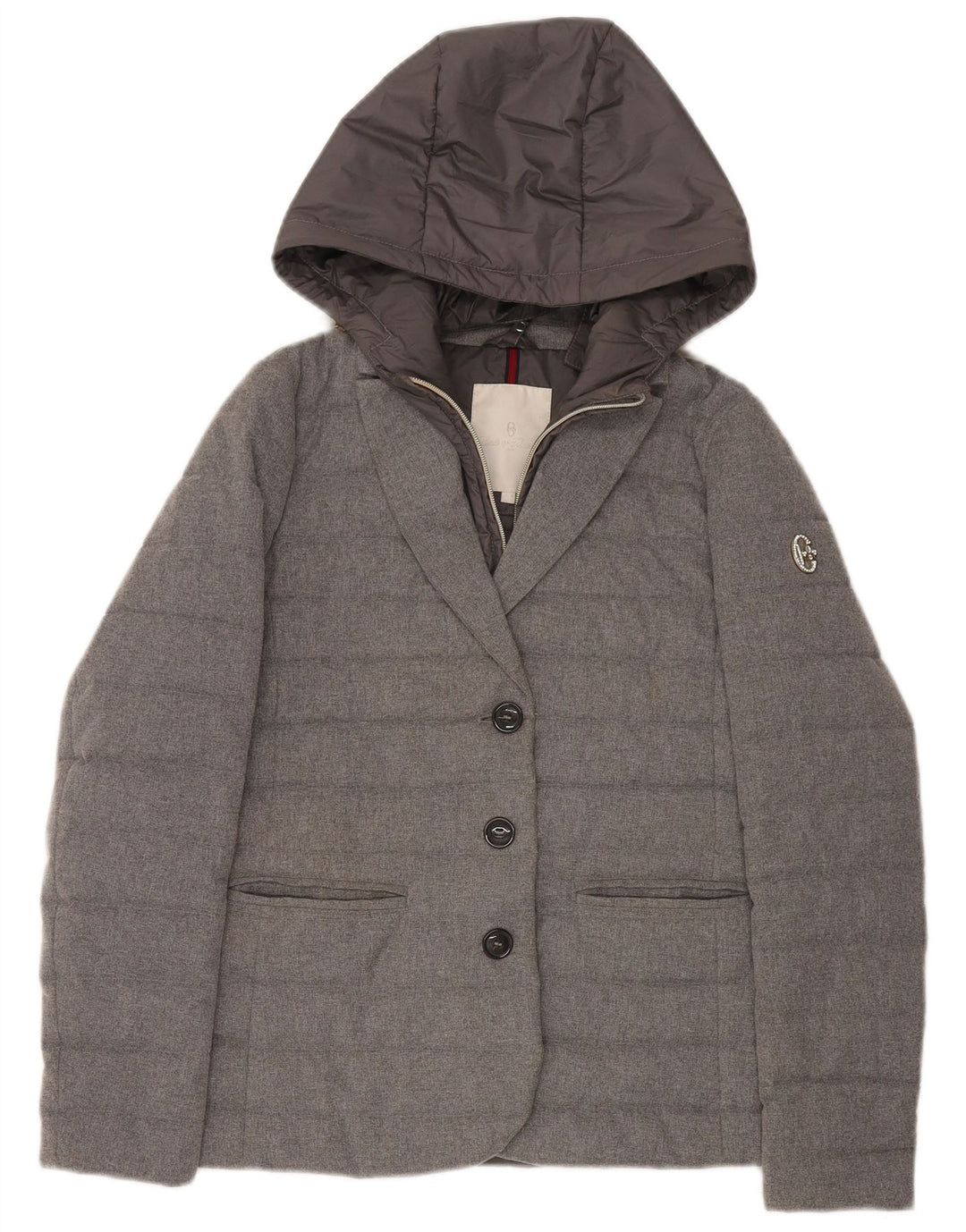 Conte of Florence Damen-Blazer mit Kapuze, wattierte Jacke, IT 42, Mittelgrau