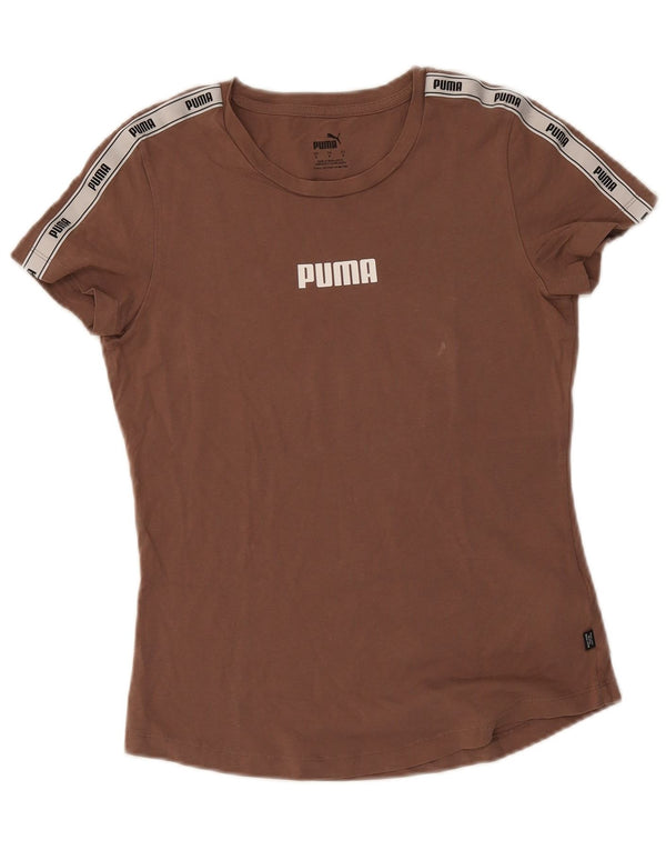 Puma Damen Grafik T-Shirt Top UK 10 Small Braun Baumwolle