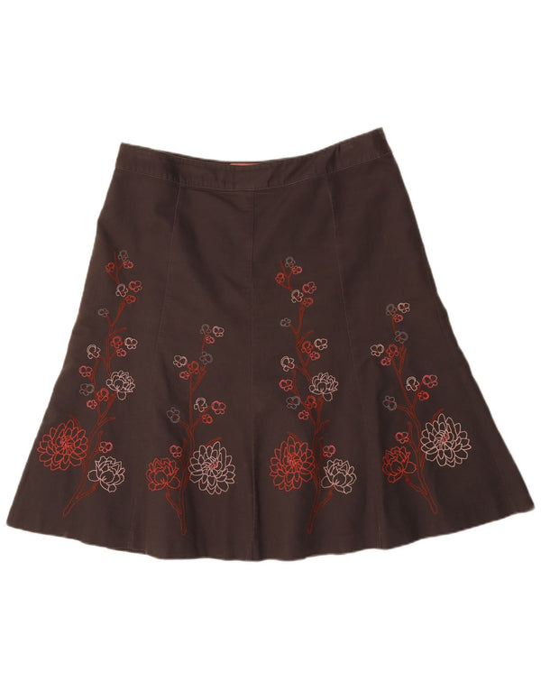 Laura Ashley Damen Weekend A-Linienrock UK 18 XL W36 Braun geblümte Baumwolle