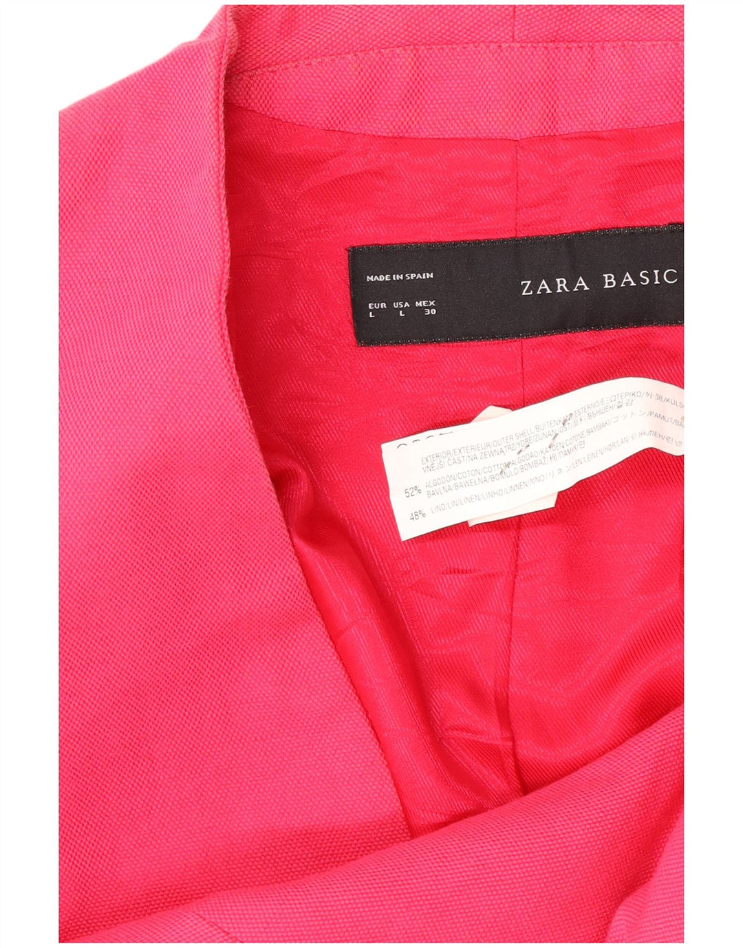 Zara Damen 1-Knopf-Blazerjacke UK 16 Große rosa Baumwolle
