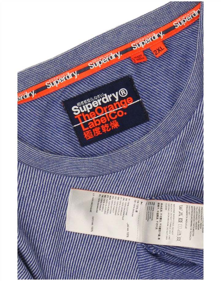 SUPERDRY Herren-T-Shirt-Oberteil 2XL aus blauer Nadelstreifen-Baumwolle