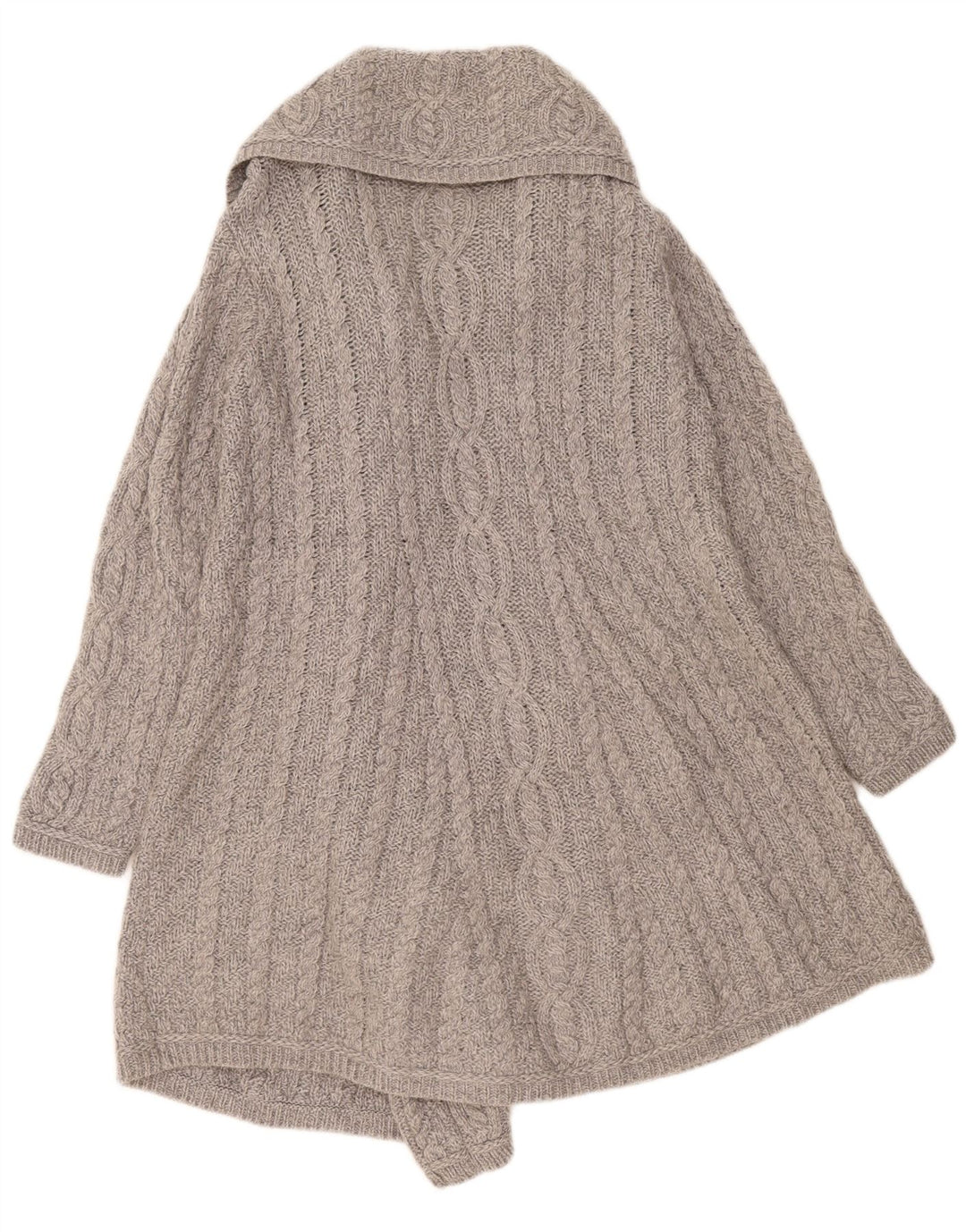Aran Crafts Damen-Longline-Cardigan-Pullover UK 12 Mittelgraue Merinowolle