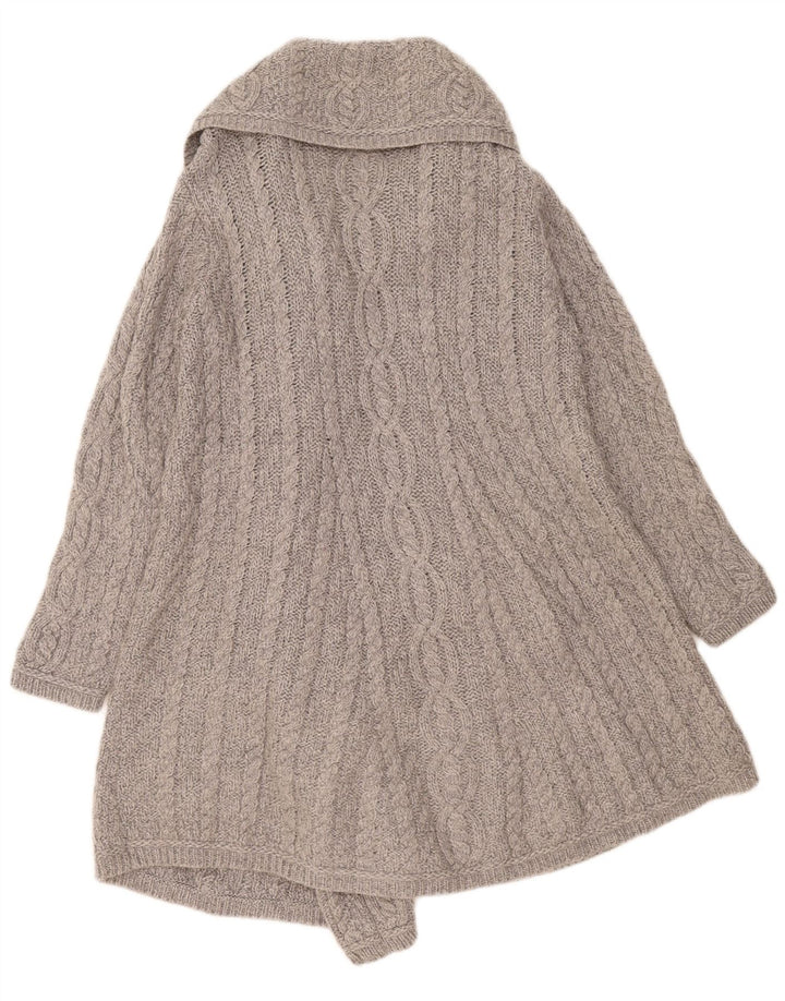 Aran Crafts Damen-Longline-Cardigan-Pullover UK 12 Mittelgraue Merinowolle