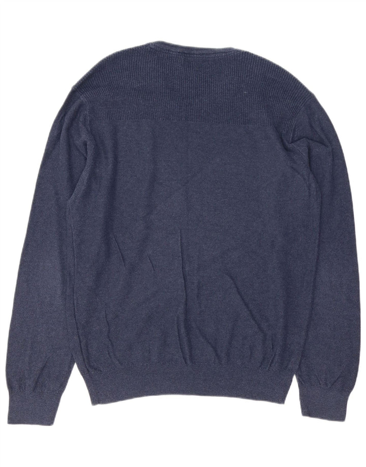 CALVIN KLEIN JEANS Herren-Pullover mit V-Ausschnitt, mittlere marineblaue Baumwolle