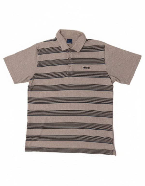 Reebok Herren Poloshirt Mittelgrau gestreift aus Baumwolle