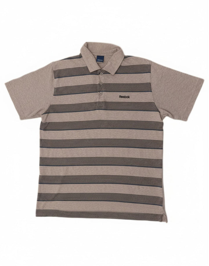 Reebok Herren Poloshirt Mittelgrau gestreift aus Baumwolle