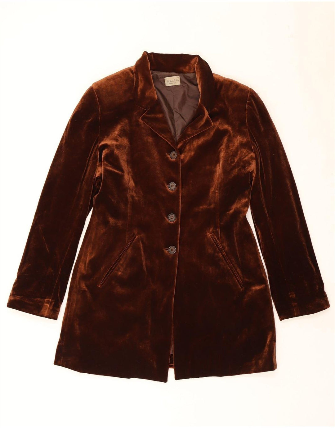 Vintage Damen Velours 1 Knopf Blazer Jacke UK 14 Mittelbraun Klassisch