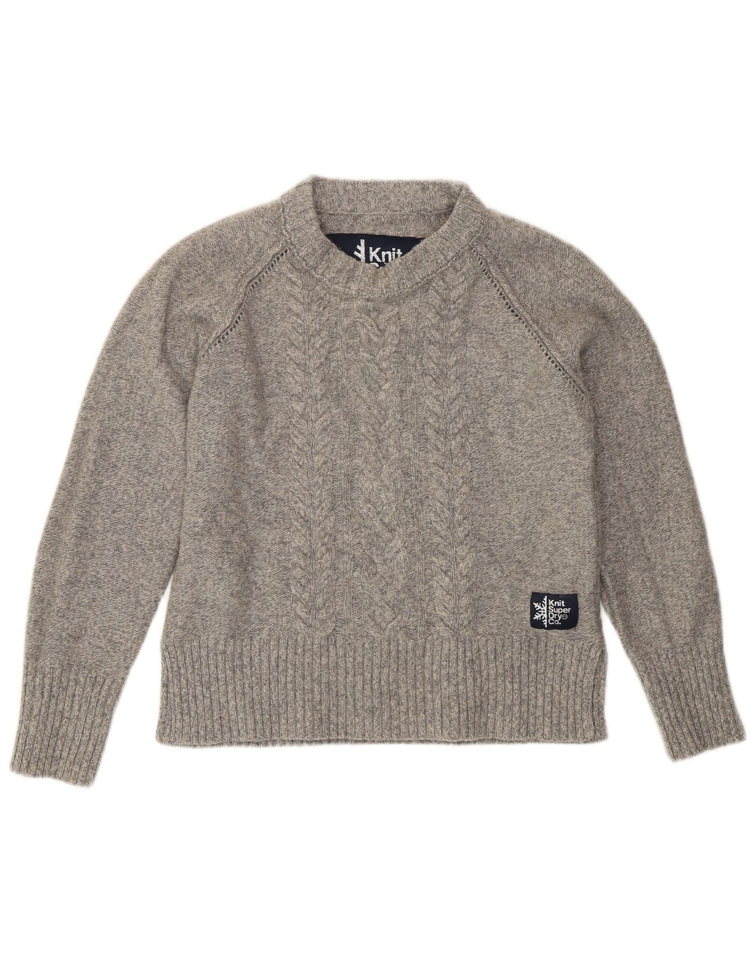 Superdry Damen-Pullover mit Rundhalsausschnitt, UK 10, Größe S, graue Wolle