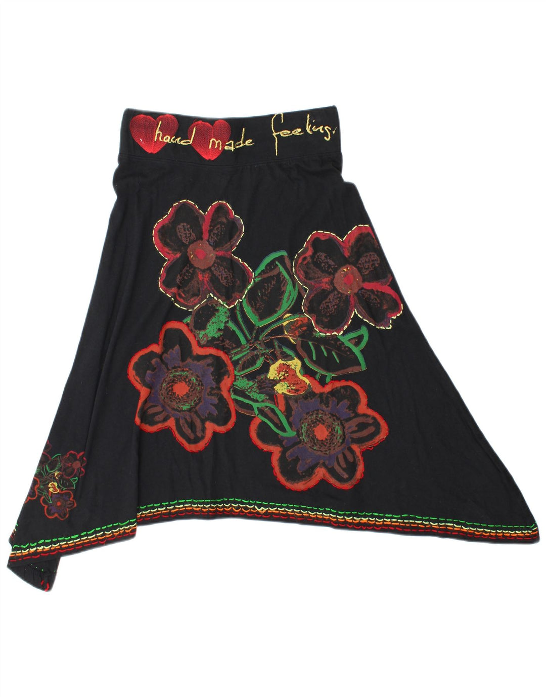 Desigual Damen grafischer asymmetrischer Rock Medium W28 Schwarz geblümte Baumwolle