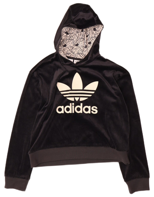 ADIDAS Mädchen Graphic Velour Hoodie Pullover 13-14 Jahre Schwarz