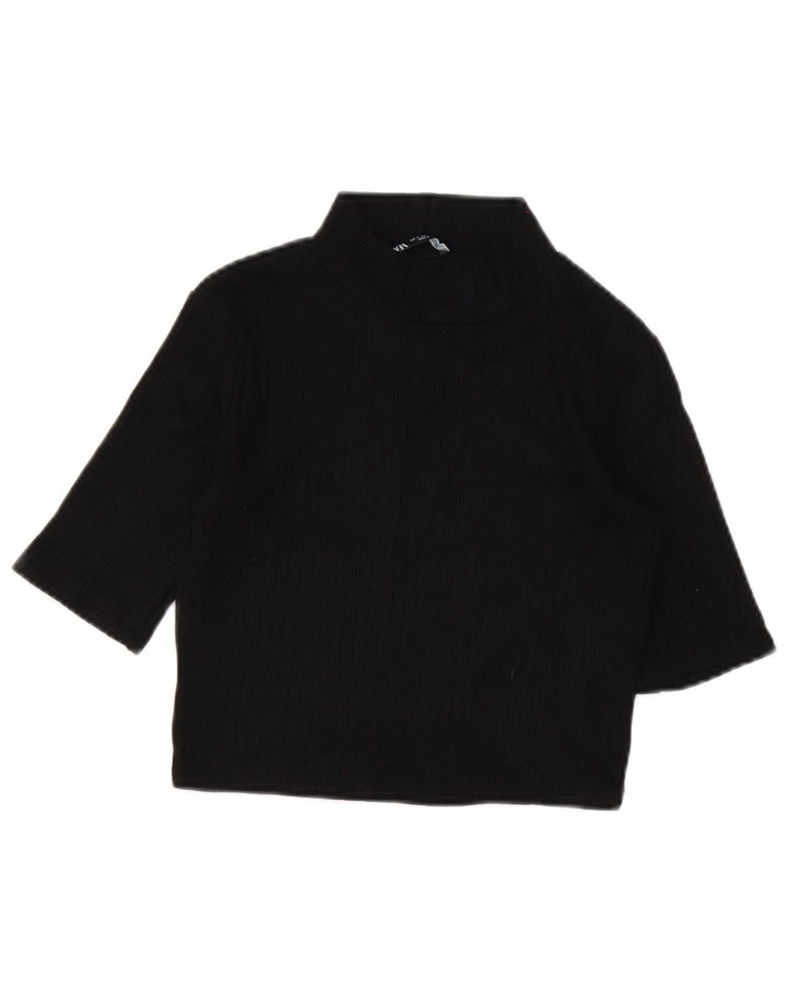 Zara Damen Crop Bluse Top UK 10 Small Schwarz