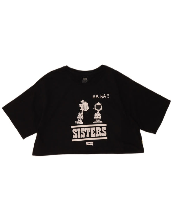 Levi's Damen Peanuts Crop Graphic T-Shirt Top UK 10 Small Schwarz Cartoon