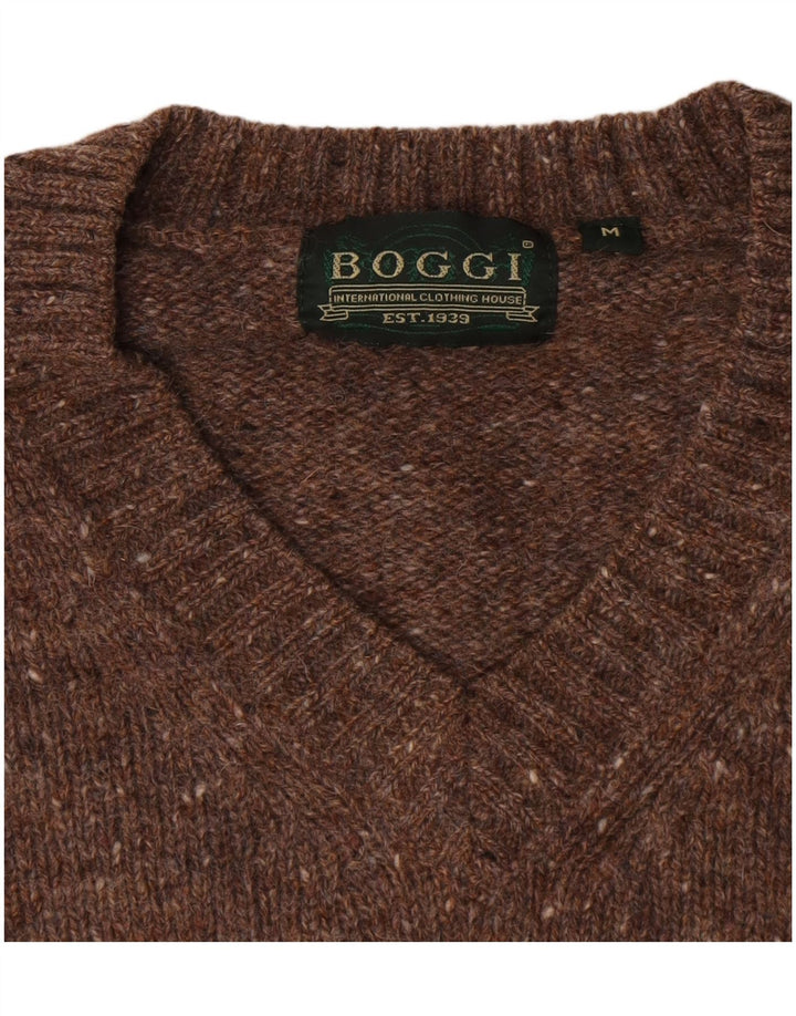 Boggi Herren-Pullover mit V-Ausschnitt, mittelbraun gefleckte Schurwolle