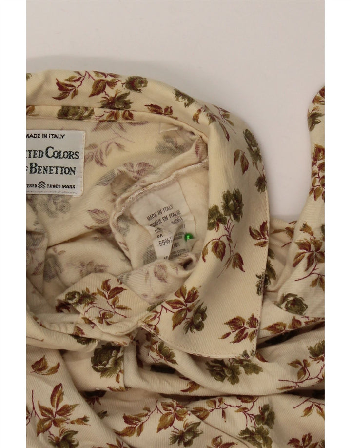 Benetton Damen-Hemd UK 14 Mittelbeige geblümte Viskose