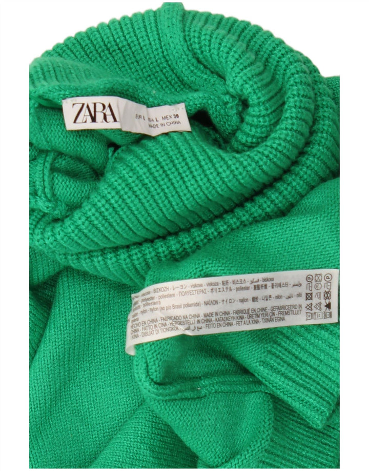Zara Damen Crop Rollkragenpullover Pullover UK 16 Große grüne Viskose