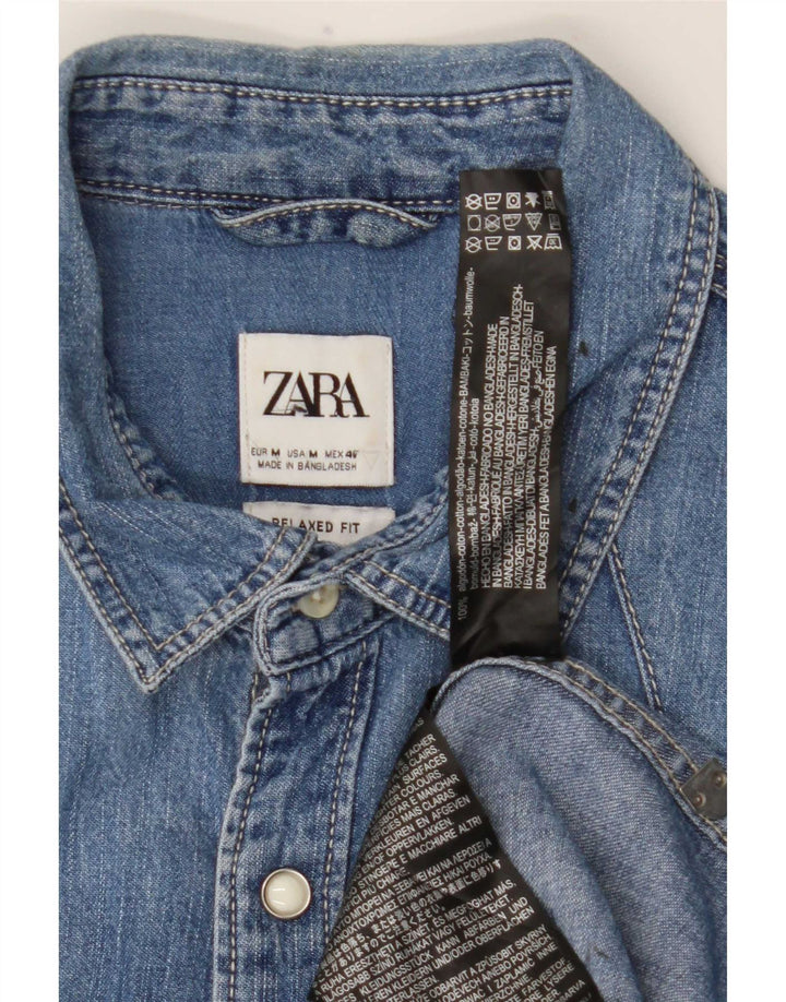 Zara Herren-Jeanshemd mit entspannter Passform, mittelblaue Baumwolle