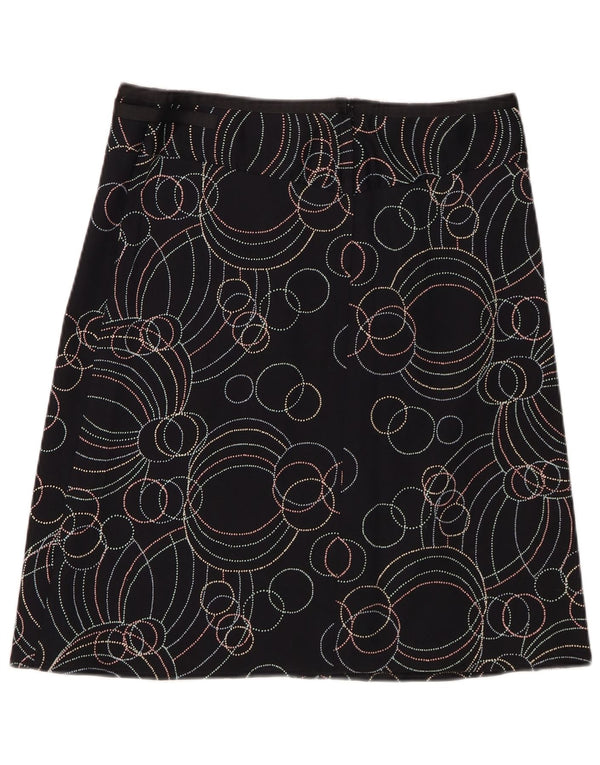 Topshop Damen A-Linien-Rock UK 12 Medium W32 Schwarze geometrische Baumwolle