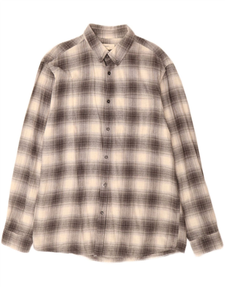MARKS & SPENCER Herren-Flanellhemd mit normaler Passform, groß, grau kariert, Baumwolle