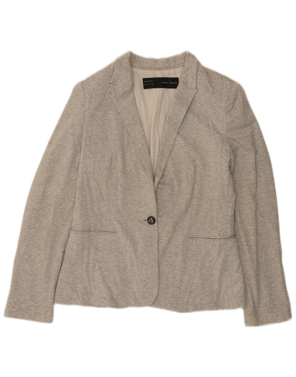 Zara Damen 1-Knopf-Blazer-Jacke, UK 14, große grau gefleckte Baumwolle