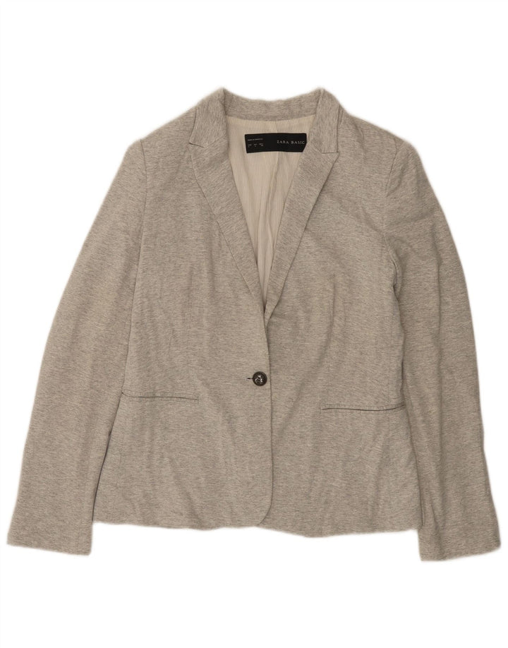 Zara Damen 1-Knopf-Blazer-Jacke, UK 14, große grau gefleckte Baumwolle