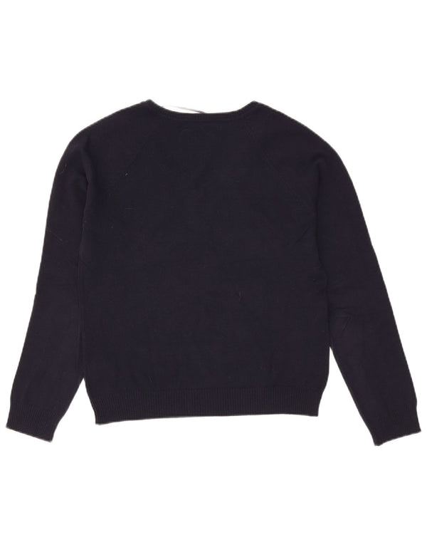 Zara Damen-Pullover mit V-Ausschnitt, UK 14, Größe L, Marineblau, Baumwolle
