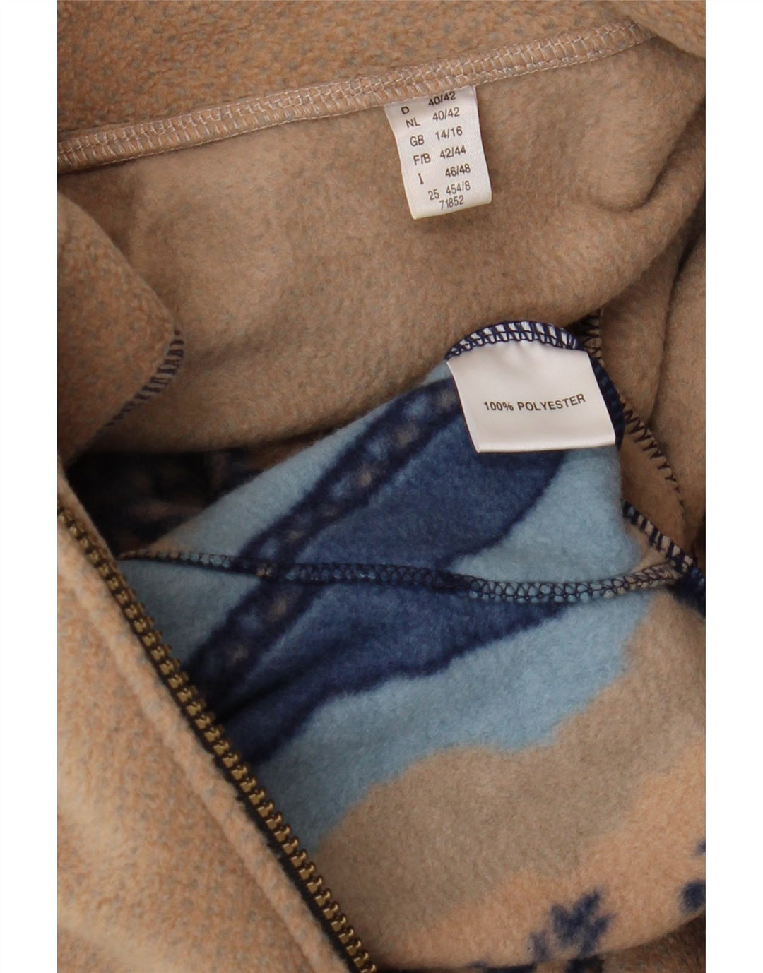 VINTAGE Damen Fleecejacke UK 14/16 Large Beige Animal Print Polyester