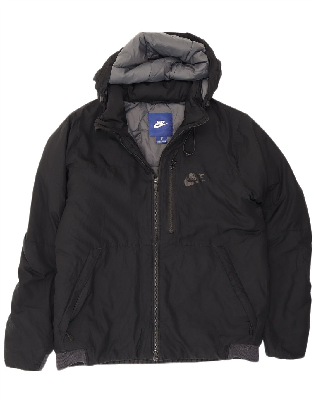 Nike Herren-Jacke mit Kapuze, gepolstert, Größe 40, Größe L, Schwarz, Polyester