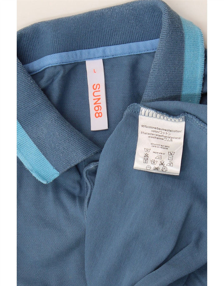 Sun68 Herren-Poloshirt, groß, blaue Baumwolle