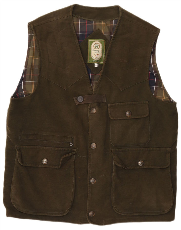 VINTAGE Herren Utility Gilet UK 42 XL Khaki Baumwolle