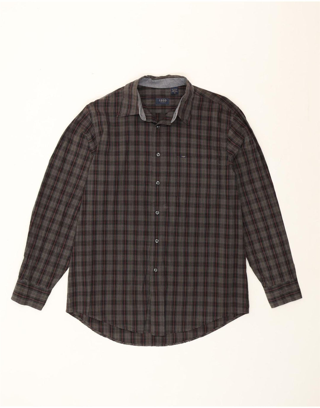 Izod Kariertes Herrenhemd aus mittelgrauer Karo-Baumwolle