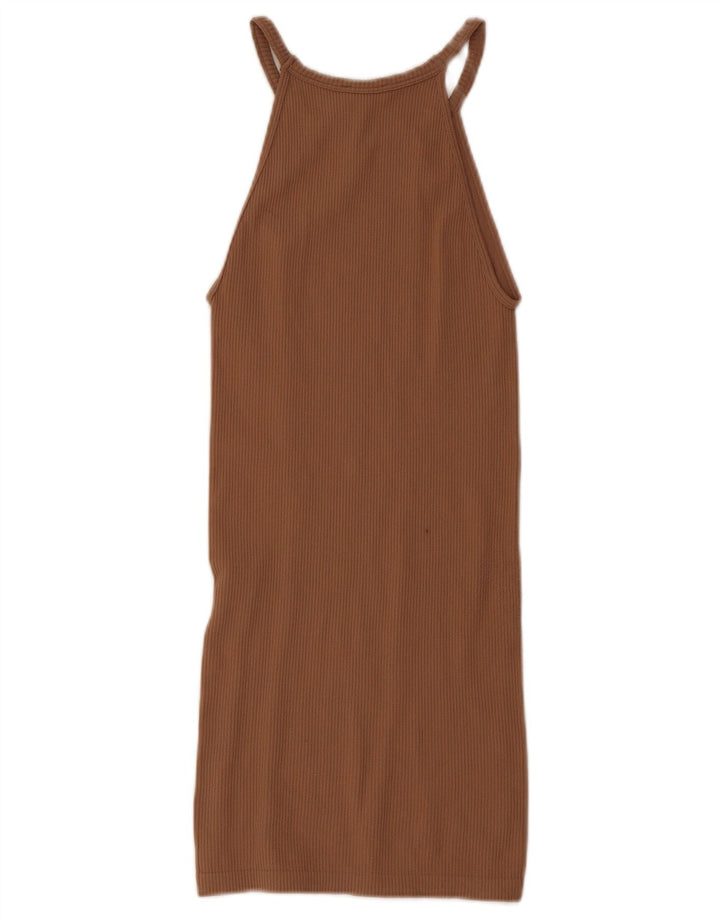 Zara Damen Mini Neckholder Kleid UK 4 XS Braun