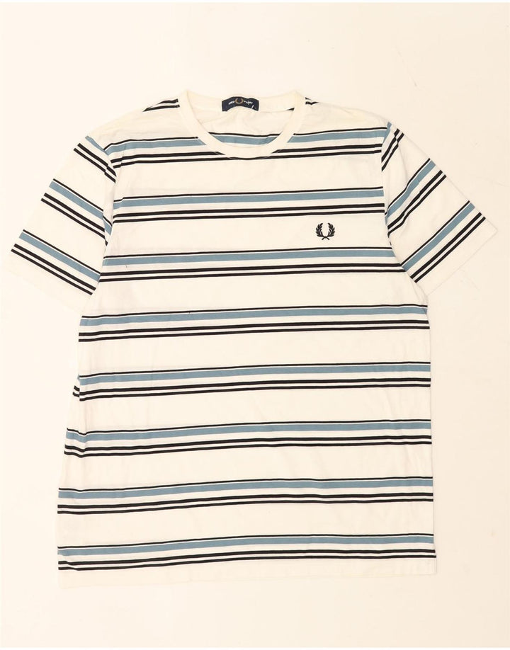 Fred Perry Herren-T-Shirt-Oberteil, groß, weiß gestreift, Baumwolle