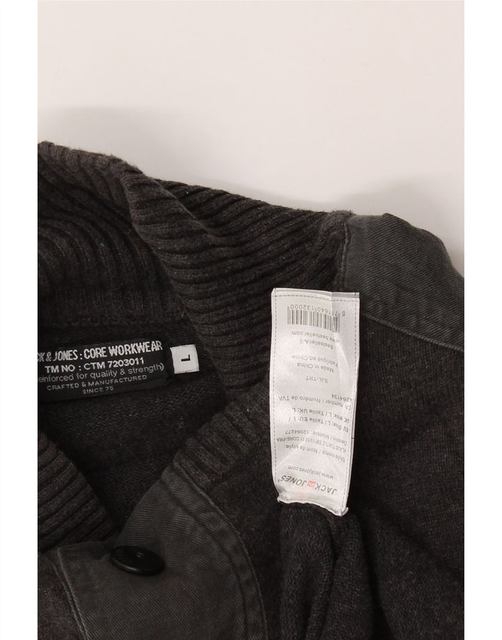 JACK & JONES Mens Button Neck Jumper Sweater Large Grey Cotton Vintage Jack & Jones and Second-Hand Jack & Jones from Messina Hembry 